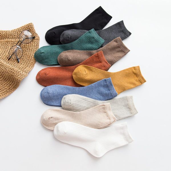 

Cotton Female Tube Socks Pure Color Brand Double -Needle Japanese Female Socks Cotton Manufacturers Socks Wholesale A Generation