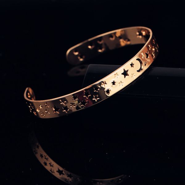 

2018 luxury unique design rose gold color moon star bangles lady brand hollow adjustable bracelet for women fashion jewelry, Black