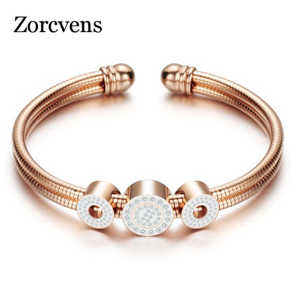 

zorcvens adjustable open stainless steel bracelet bangles 3 color for women jewelry gift for women, Black