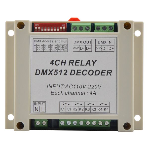1 Stück DMX-RELAY-4CH DMX512-Relais-Decoder-Controller für LED-Lampe, LED-Streifen, Eingang AC110–220 V