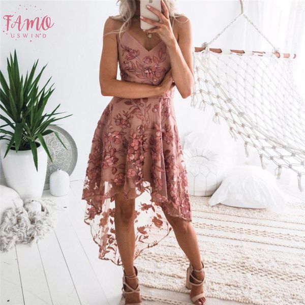 

women fashion lace dress irregular pink summer vestidos de fiesta dress floral print party beach dress, Black;gray