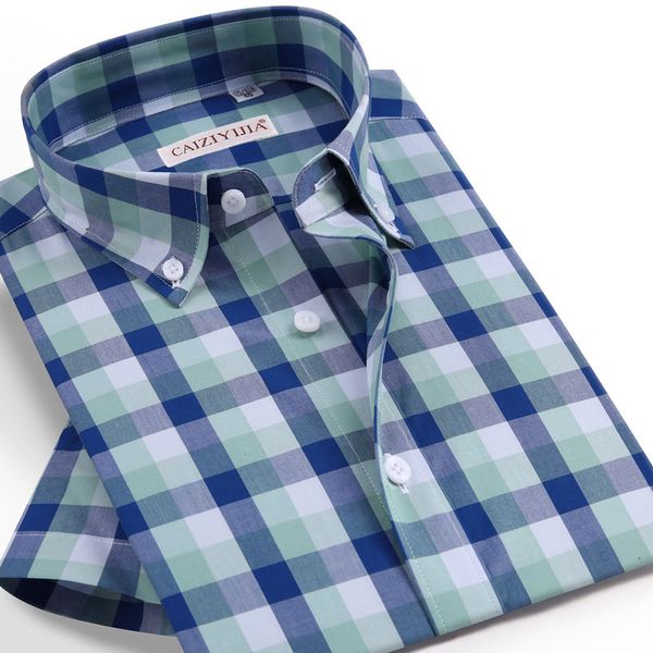 

new fashion summer men's short sleeve plaid shirt 100% cotton soft button-down collar regular fit casual shirt, White;black