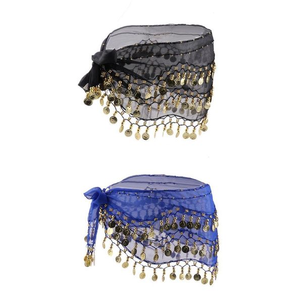 

2pcs women belly dance belt 128 coins waist chain belly dance hip scarf belt, Blue