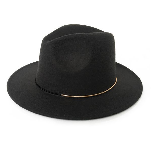 

fashion wool felt fedora hat gold ring band for winter autumn women elegant lady floppy cloche wide brim jazz caps size 56-58cm, Blue;gray