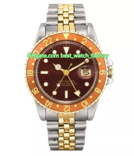 

items watch 40mm 1972 vintage gmt 1675 brown nipple dial two-tones asia 2813 movement mechanical automatic mens watches, Slivery;brown