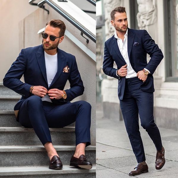 

chic navy wedding mens suits slim fit bridegroom tuxedos for men two pieces groomsmen suit formal business jackets with square scarf, Black;gray