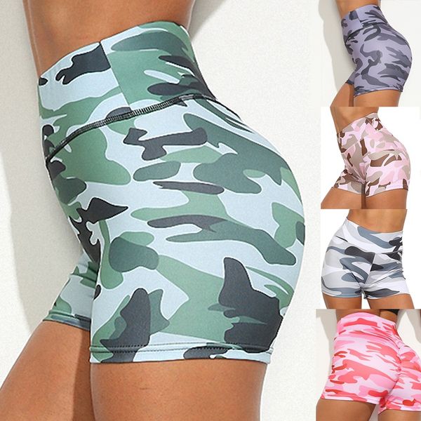 

women's sports fitness stretch high waist camouflage sports running yoga shorts, White;red
