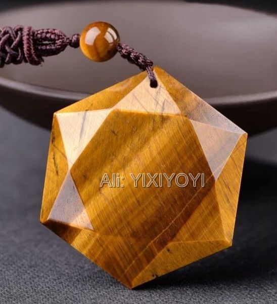 

beautiful chinese natural crystal tiger eye carved six angle star lucky pendant + rope necklace charming fine jewelry, Silver
