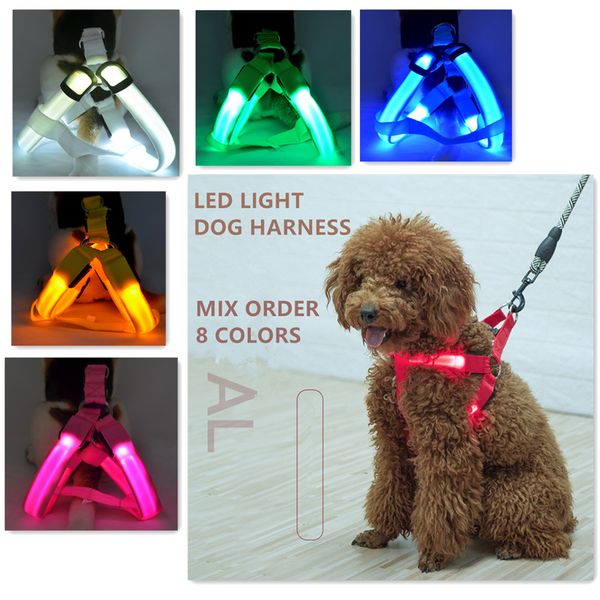 Acheter 8 Couleurs Grand Et Moyen Harnais Pour Chien Collier De Chien électrique Réfléchissant Bling Lueur Polyester Réglable Collier De Lumière En