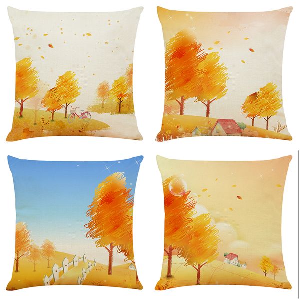 Autumn Linen Cushion Covers Home Office Sofa Square Pillow Case