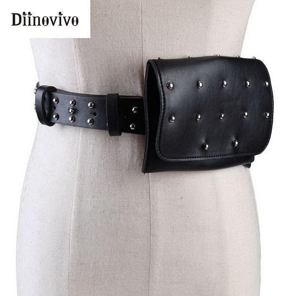 

diinovivo brand women fanny pack fashion rivet waist bag small classic leather femal belt bag ale phone pouch bags whdv0534