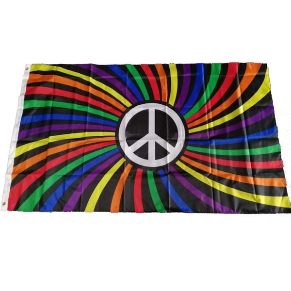 3x5 Rainbow Swirl Pride Flag con simbolo della pace Tessuto in poliestere stampato Prezzo a buon mercato all'ingrosso, spedizione gratuita