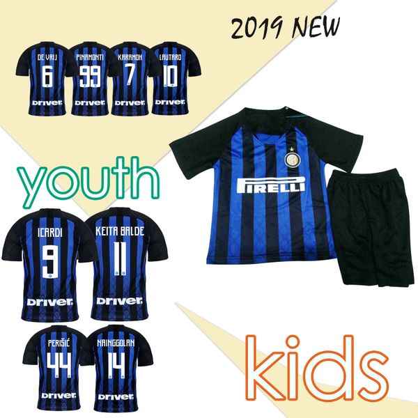 

Kid Kits 2019 Inter Home Blue Soccer Jersey 18/19 #9 ICARDI #10 LAUTARO #14 NAINGGOLAN Child Football Uniform On Sales
