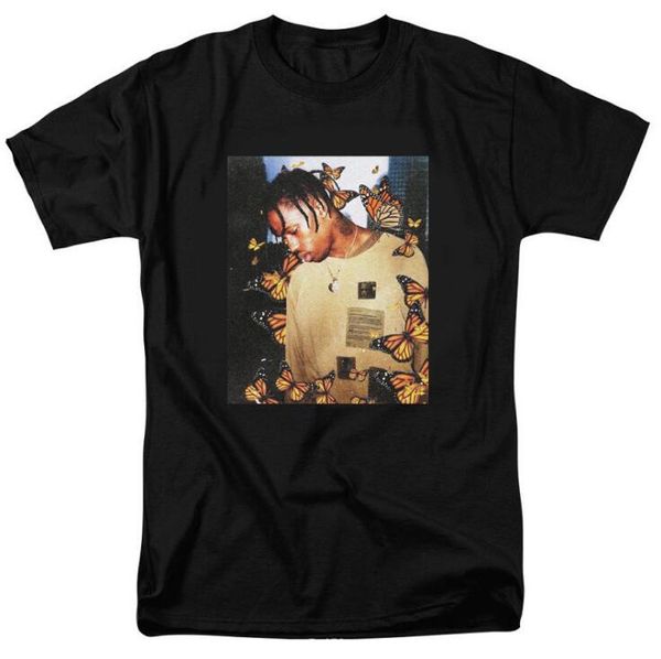 

travis scott butterfly t shirt effect rap music album cover men and women astroworld face material t-shirt, White;black