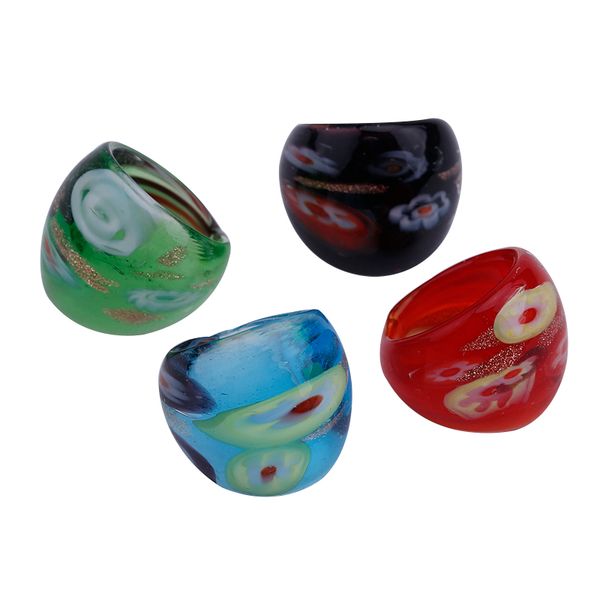 

12pcs lampwork murano gold foil 6 color band ring 17-19mm jzb00200, Golden;silver