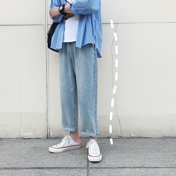 

2019 9 уюкской новая осень и зима японский мешковатые мужские джинсы -cent casual straight leg cargo hip hop streetwear, Blue