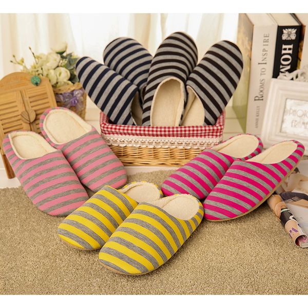

striped soft bottom home slippers warm shoes women men indoor floor slippers non-slips shoes for bedroom house woman, Black