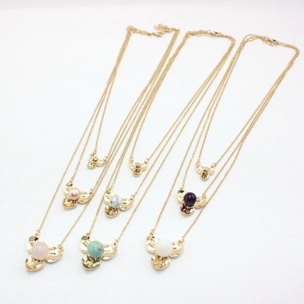 

оптовая продажа 10 шт позолоченный слой цветок много цветов кварцевый камень бусины кулон звено цепи ожерелье мода ювелирные изделия, Silver