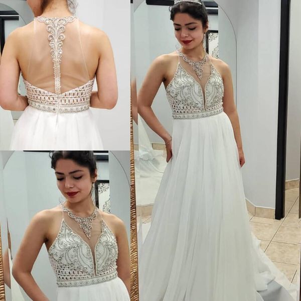 

jewel neck white prom dresses crystal beaded chiffon floor length evening gowns abendkleider zipper back formal party dress, Black