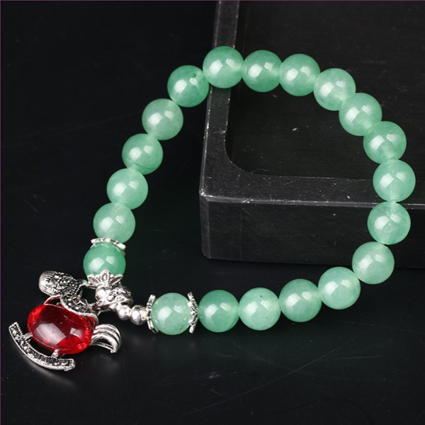 

silver plated red crystal horse connect green aventurine round beads elastic bracelet fashion jewelry, Black