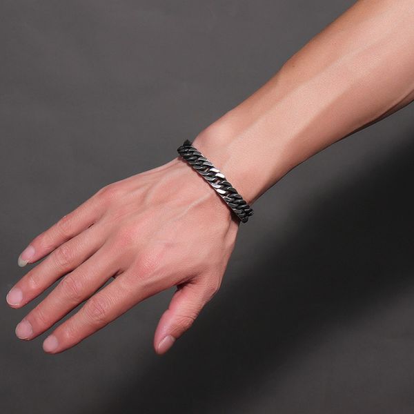 

stainless steel male accessories gifts gor christmas mens chains charm black bracelets bracelets retro cuban link chain on hand