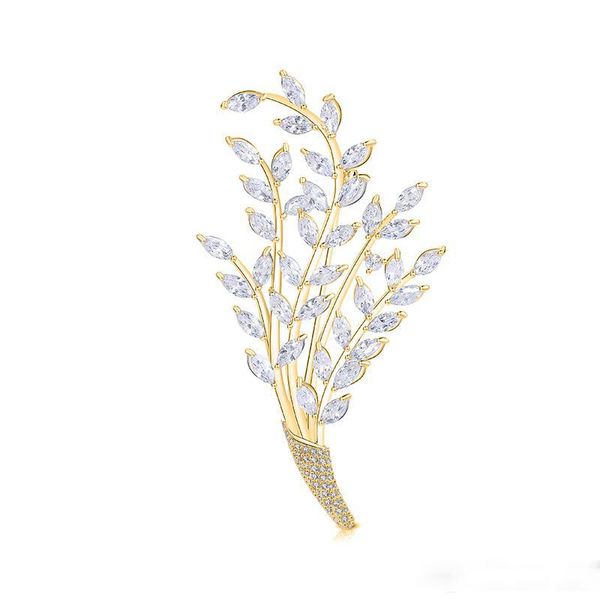 

2019 fashion trend copper brooch gold silver wheat ears leaves copper zircon jewelry decoration wedding party gift, Gray