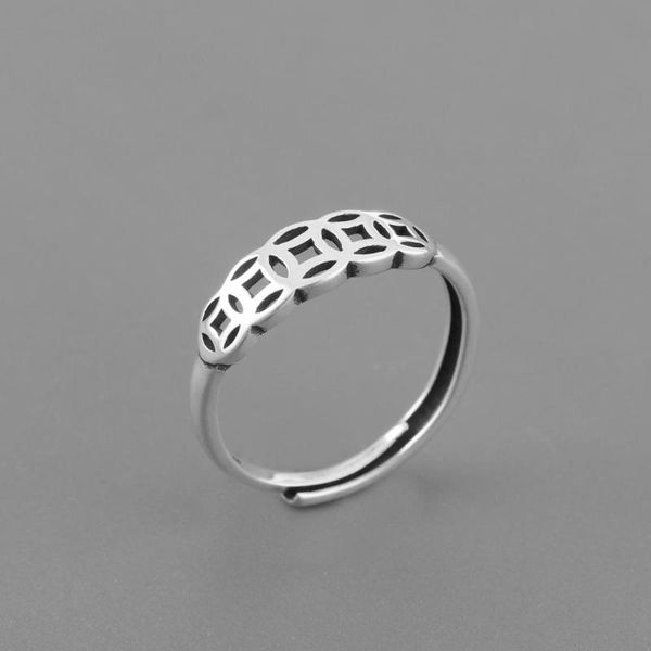 

ckysee new simple coins open ring 100% 925 sterling silver ring for women antique money hollow silver finger rings, Golden;silver