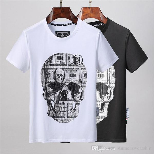 

pp mens new summer t-shirt private custom tide brand tshirt chest skulls back letter print fashion personality street hip hop wild t-shirts, White;black