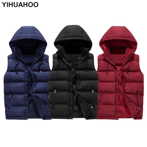

yihuahoo casual vest men 5xl 6xl cotton padded sleeveless winter jacket men thick warm parka coat male waistcoat qcc-0608, Black;white