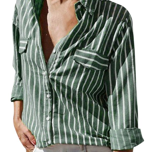 

women shirt fashion striped summer blouse casual turn down collar long sleeve 2019 chiffon new women loose blusas bluzki l*5, White