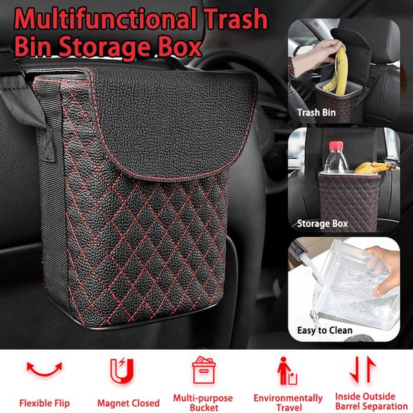 

car trash bin multifunctional car storage box double-layer design mini hanging trash case accessories