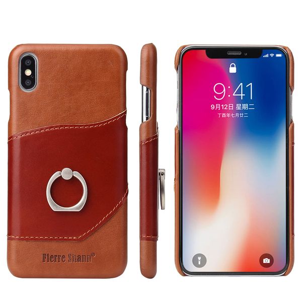 

натуральная кожа задняя крышка для iphone 11 pro xs max 6s 8 plus xr карт бумажника kickstand кольцо держатель ударопрочный защитный чехол о