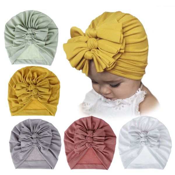 

18 colors baby hat cotton bow turban hat baby pgraphy props kids beanie infant accessories baby cap for girls boy child hats le440, Yellow