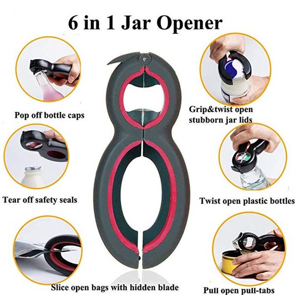 

6 в 1 многофункциональный консервный нож, открывалка для бутылок содовой уплотнение легко снять крышку твист ручку, престарелые инструменты