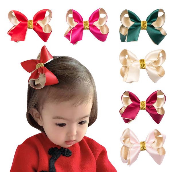 Nastro in poliestere Hiar Clips Belle ragazze Due colori Bowknot Forcine per capelli 7cm Cute Kids Bowknots Accessori per capelli Forcine per capelli all'ingrosso 24pcscm