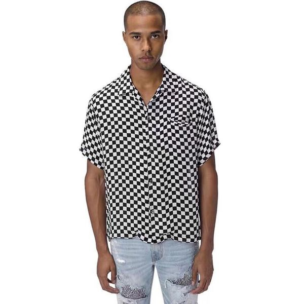 

am1r1 black white silk checkerboard t-shirt lattice shirt tee short sleeve street fashion t-shirt tooling holiday tee summer hfymtx593, White;black