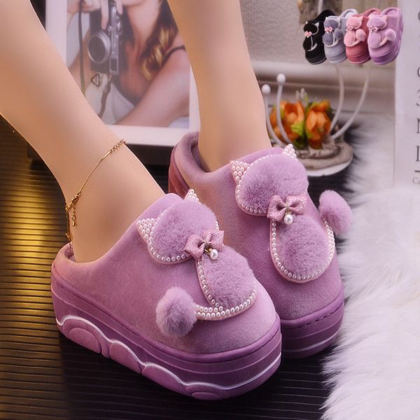 

ladies home slippers cat shoes rhinestone women indoor slipper 2020 spring platform slippers, Black