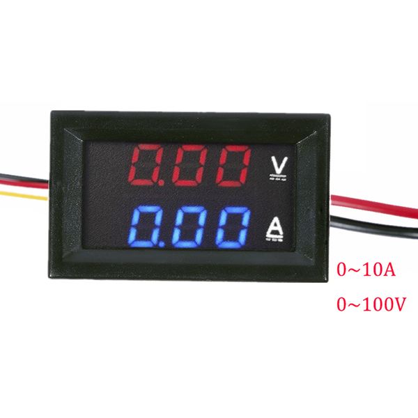 Rojo Pantalla de doble color LED Amp Dual Digital Volt Meter Gauge 2 in1 Mult/ímetro 100V 10A DC Digital Volt/ímetro Amper/ímetro Azul