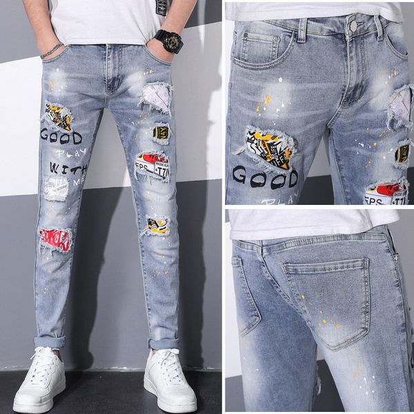 

ymwmhu men jeans streetwear spring autumn male straight stretch brand denim pants summer overalls slim fit trousers 2020, Blue
