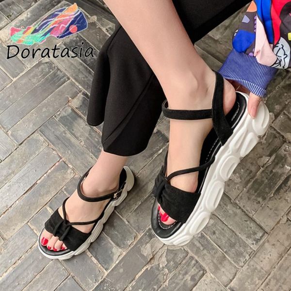 

doratasia casual summer girl round toe platform chunky heel buckle strap solid sandals sandals women sewing shoes woman, Black
