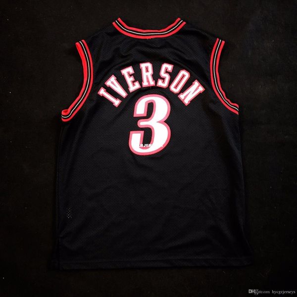 

100% stitched allen iverson #3 wholesale sewn black jersey mens vest size xs-6xl stitched basketball jerseys ncaa, Black;blue