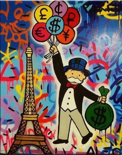 

alec monopoly oil painting on canvas graffiti art eiffel tower wall art home decor handcrafts /hd print pictures 190918