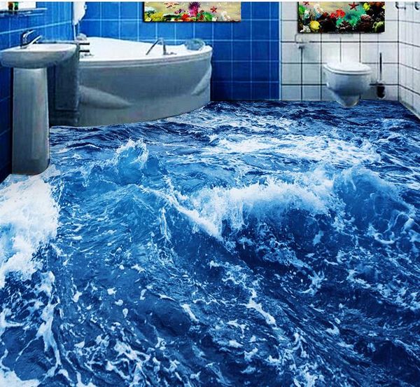 

choppy ocean world туалет ванная комната 3d настил 3d настил пвх водонепроницаемый настил росписи пола пользовательские фото 3d настенные об