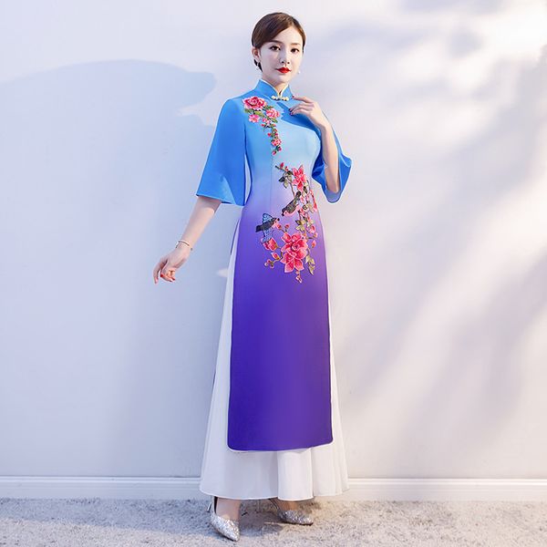 

embroidery oriental style banquet dresses chinese vintage qipao cheongsam elegant long evening gowns plus size  - 3xl, Red