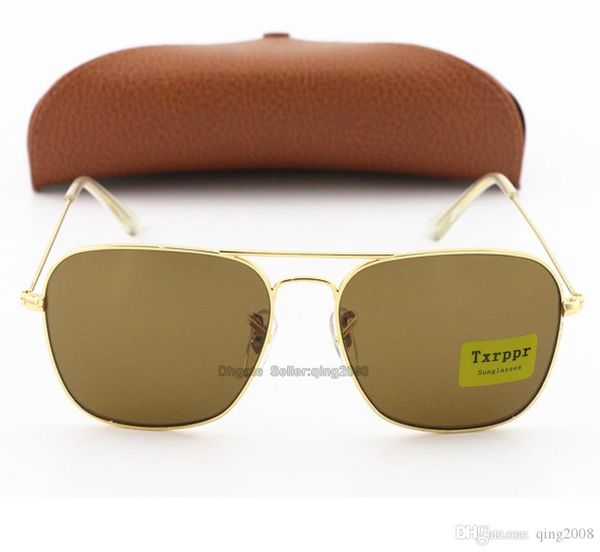 

wholesale price fashion rectangle txrppr sunglasses for women eyewear sun glasses gold metal frame brown 58mm glass lens with box, White;black