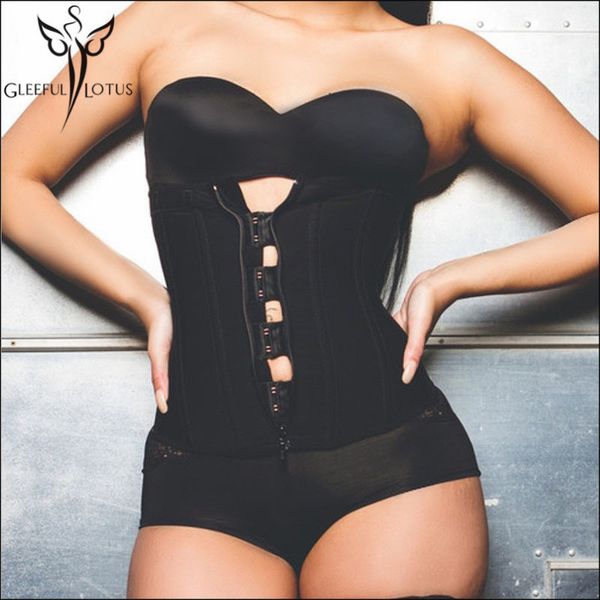

hook zipper rubber latex waist trainer corsets and bustiers bodysuit women cincher corset slimming sheath shapewear, Black;white
