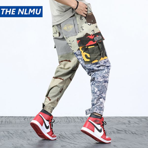 

harajuku patchwork cargo pants men's hip hop streetwear jogger pant elastic waist casual camouflage track trousers 2018 ws260, Black