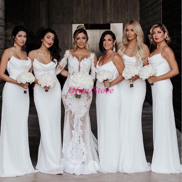 

wholesales- chiffon spaghetti strap mermaid maid of honor dresses backless floor length ruched white bridesmaid dress robes de demoise, White;pink