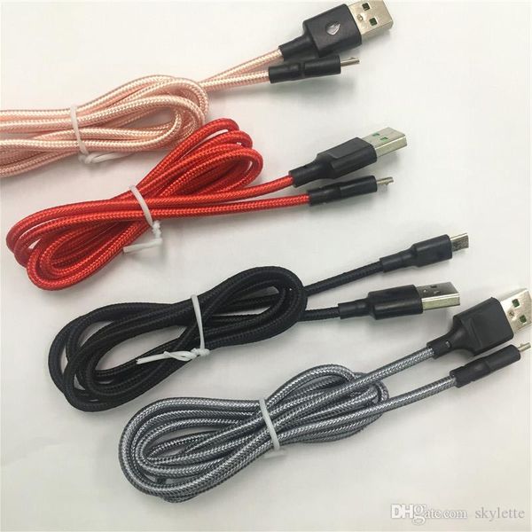 Cabos trançados 1M/3 pés 2M/6 pés 3M/10 pés Tipo C V8 Micro USB Sincronização de dados 2A Carregador rápido Cabo Tecer Corda Linha Para telefone Universal