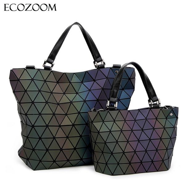 

women bucket bag geometric sequins mirror saser plain folding quilted shoulder bags luminous handbag casual tote